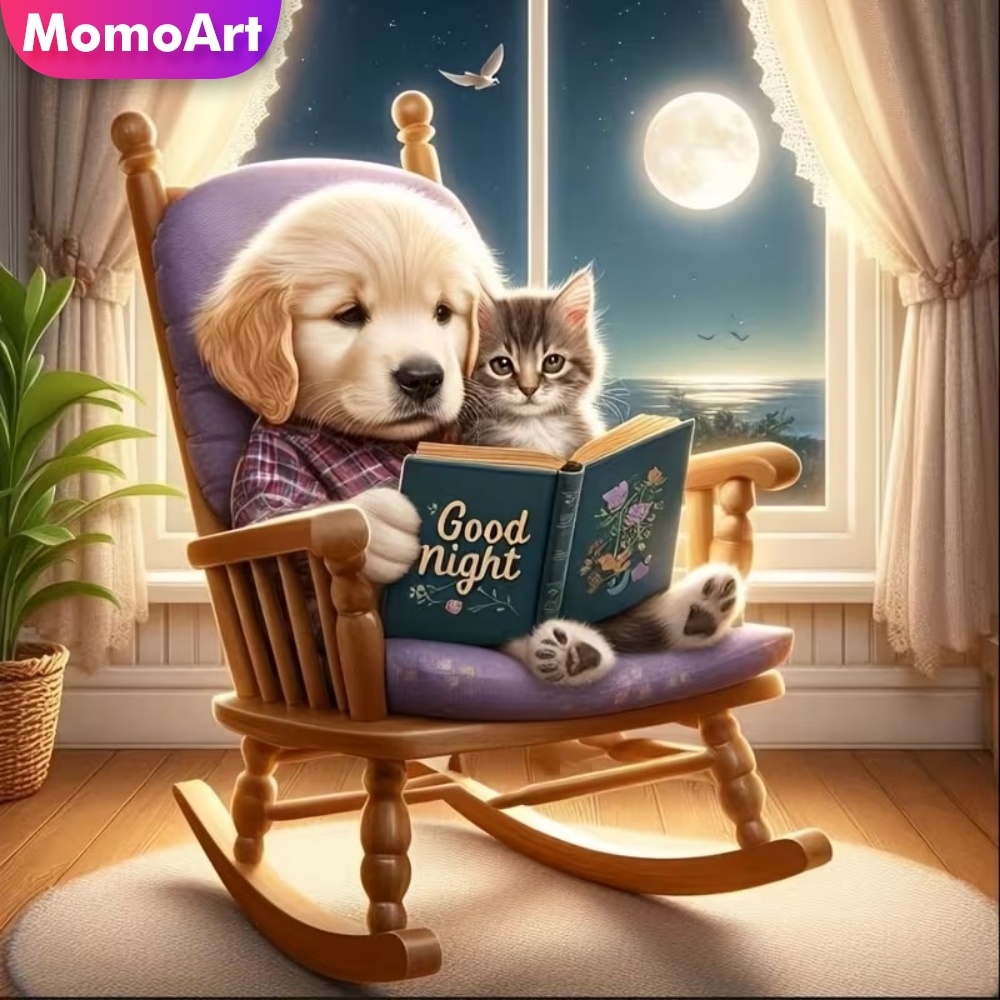 Embroidery Craft - موموآرت لوحة ماسية بتصميم كلب وقطة،