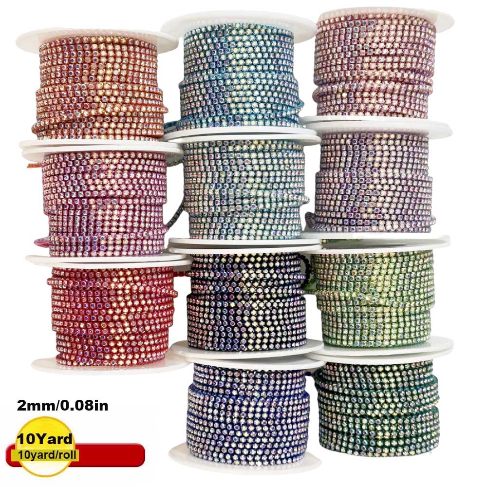 9 متر جديد 2 مللي متر كريستال  - مراجعة Sew On Rhinestone وسعره