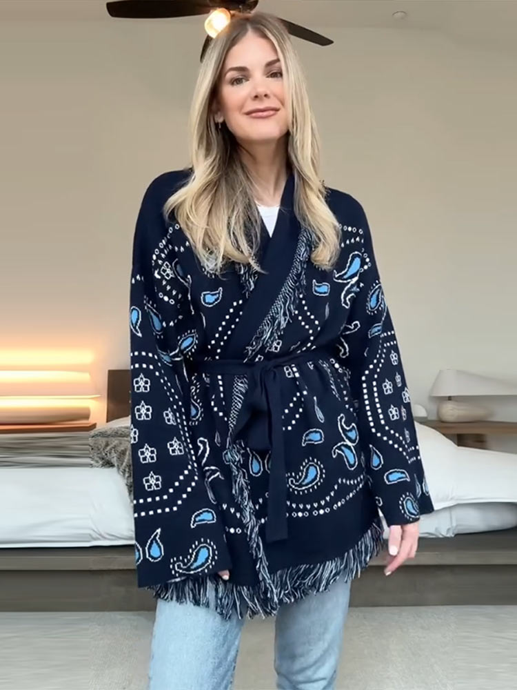 كارديجان أنيق مطبوع بشراشيب لل - مراجعة Tassel Fringe Trim وسعره