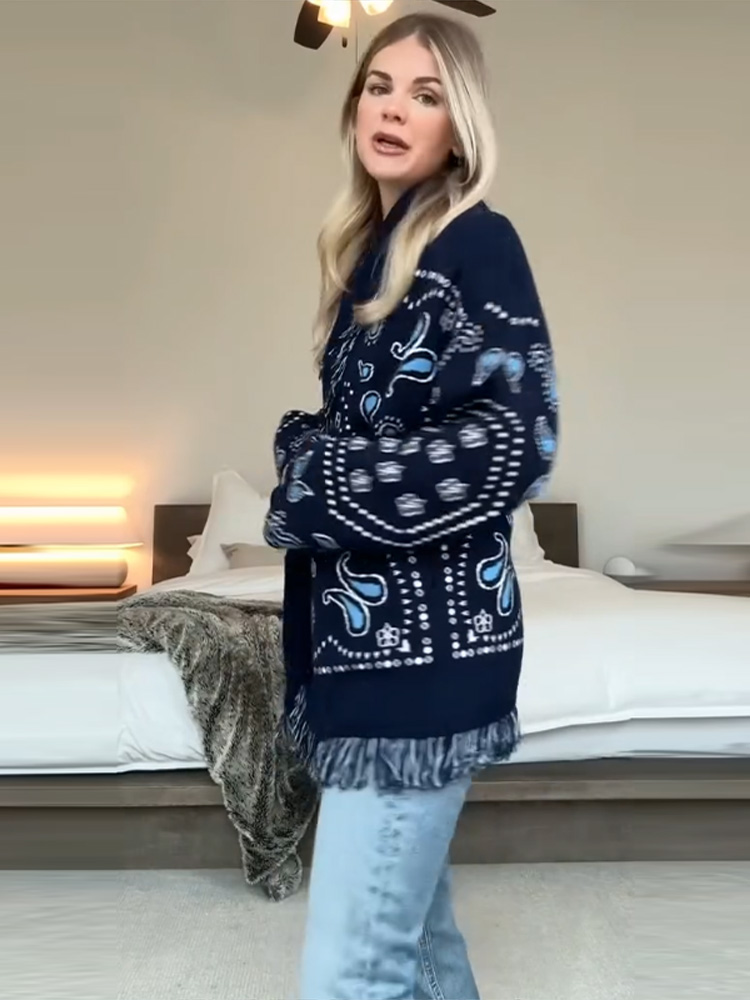 كارديجان أنيق مطبوع بشراشيب لل - مراجعة Tassel Fringe Trim وسعره